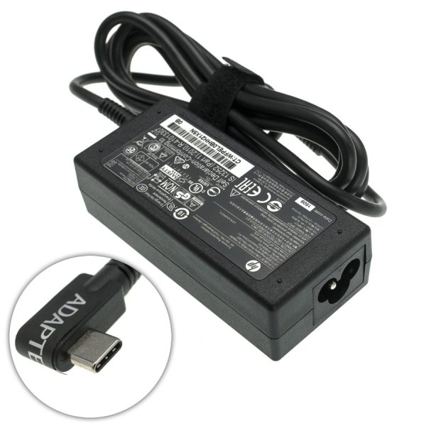 Оригінальний блок живлення для ноутбука HP TYPE-C 45W, black, L-образный разъём, black, RECTANGULAR