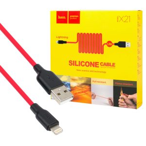 Кабель HOCO X21 Plus USB to iP 2.4A, 1m, silicone, silicone connectors, Black+Red