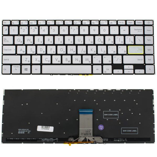 Клавіатура для ноутбука ASUS (X421 series) rus, silver, без фрейма, підсвічування клавіш