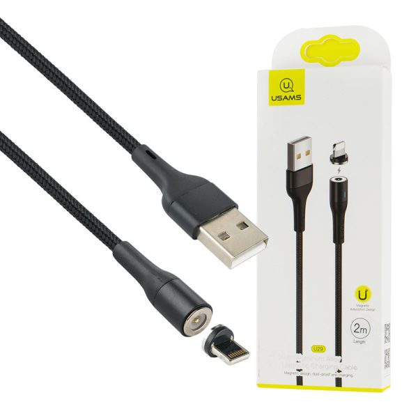 Кабель Usams US-SJ336 U29 Aluminum Alloy Lightning Magnetic Cable 2m Black
