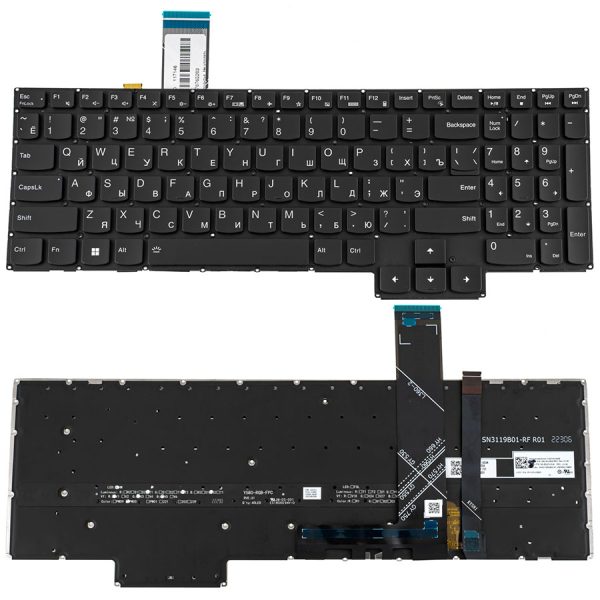 Клавіатура для ноутбука LENOVO (Legion: 5-15 series), rus, black, без фрейма, підсвічування клавішRGB (оригінал)