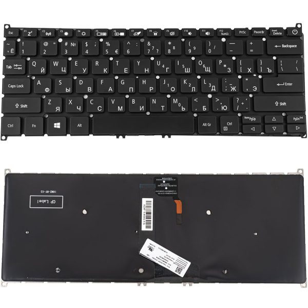 Клавіатура для ноутбука ACER (AS: SF514-56) rus, black, підсвічування клавіш, без фрейму (ОРИГІНАЛ)