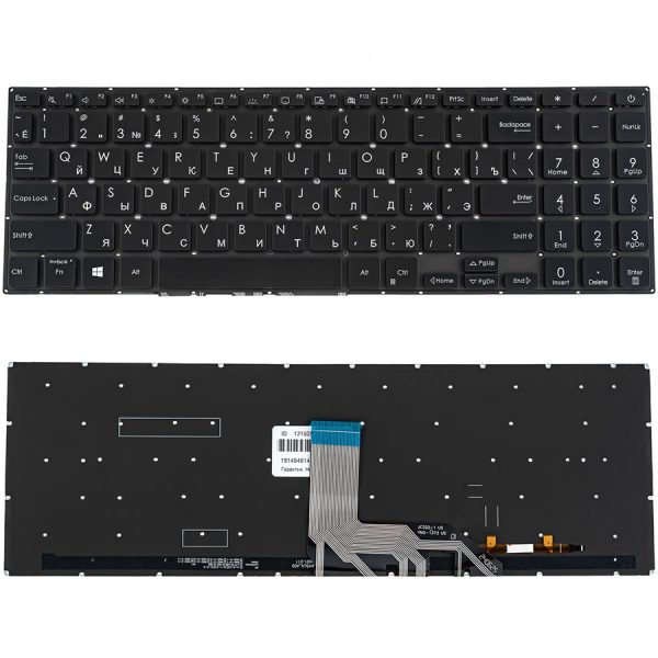 Клавіатура для ноутбука ASUS (X513, X531 series) rus, black, без кадру, підсвічування клавіш