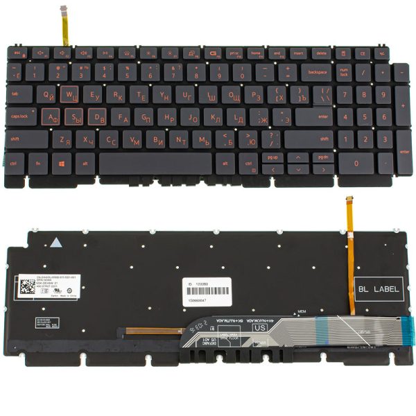 Клавіатура для ноутбука DELL (G15: 5510, 5515), rus, black, без кадру, підсвічування клавіш RED (Оригінал)