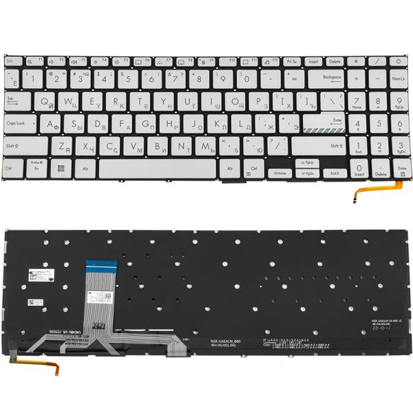 Клавіатура для ноутбука ASUS (X1502 series) rus, silver, без кадру, підсвічування клавіш