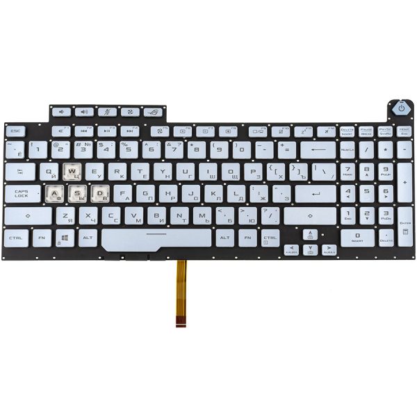 Клавиатура для ноутбука ASUS (G731GD, G731GT, G731GU) рус, серебристый, без рамки, подсветка клавиш (RGB 4, 16 pin) (ОРИГИНАЛ)
