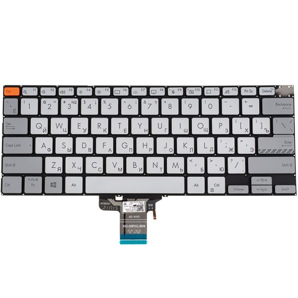 Клавіатура для ноутбука ASUS (X3400, X7400 series), rus, silver, без кадру, підсвічування клавіш (Red Esc)