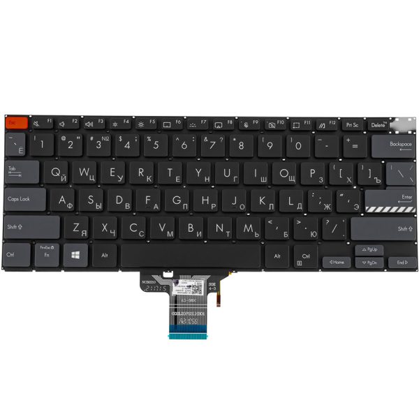 Клавіатура для ноутбука ASUS (X3400, X7400 series), rus, black, без кадру, підсвічування клавіш (Red Esc)