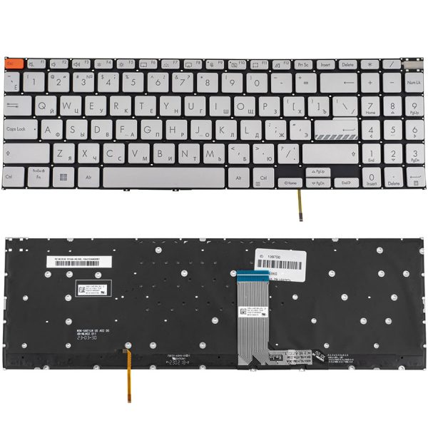 Клавіатура для ноутбука ASUS (K6602 series) rus, silver, без кадру, підсвічування клавіш (ОРИГІНАЛ)