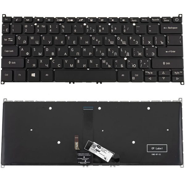 Клавіатура для ноутбука ACER (AS: SF514-51) rus, black, без фрейма, підсвічування клавіш