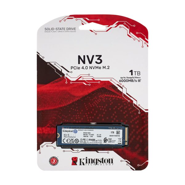 Жорсткий диск M.2 2280 SSD 1TБ Kingston NV3, SNV3S/1000G, NVMe, PCI Express 4.0x4, 3D NAND, зап/чт. - 4000/6000 МБ/с (SNV3S/1000G)
