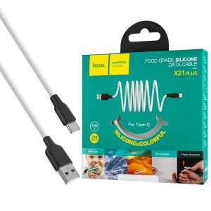 Кабель HOCO X21 Plus USB to Type-C 3A, 2m, silicone, silicone connectors, Black+White (6931474713889)