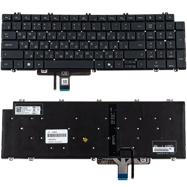 Клавиатура для ноутбука DELL (Latitude: 5550) rus, черная, без рамки, подсветка клавиш (2024)