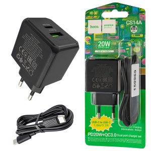 Зарядное устройство HOCO CS14A Ocean, PD20W+QC3.0, Type-C to Type-C, Black (6942007603911)