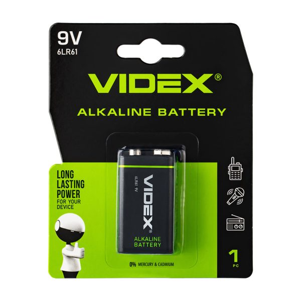 Батарейка лужна Videx 6LR61/9V (Крона) 1шт BLISTER 6LR61/9V/B