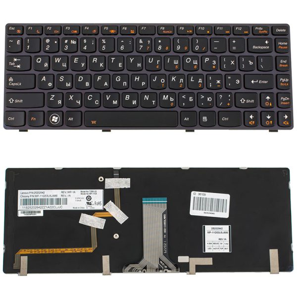 Клавіатура для ноутбука LENOVO (Y480, Y485) rus, black, підсвічування клавіш