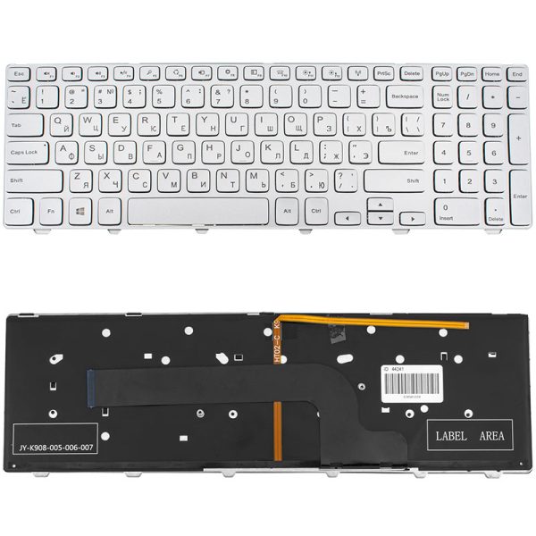 Клавіатура для ноутбука DELL (Inspiron: 7537) rus, silver, підсвічування клавіш, з фреймом