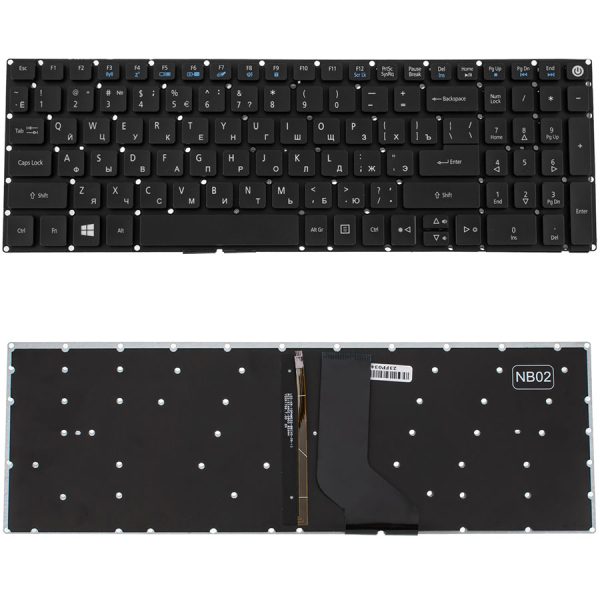 Клавіатура для ноутбука ACER (E5-522, E5-573) rus, black, без фрейма, підсвічування клавіш