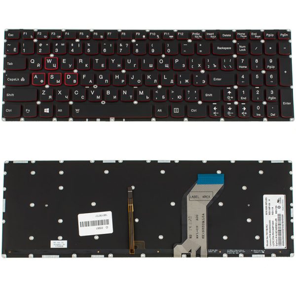Клавіатура для ноутбука LENOVO (IdeaPad: Y700-15), rus, black, без фрейма, підсвічування клавіш(оригінал)