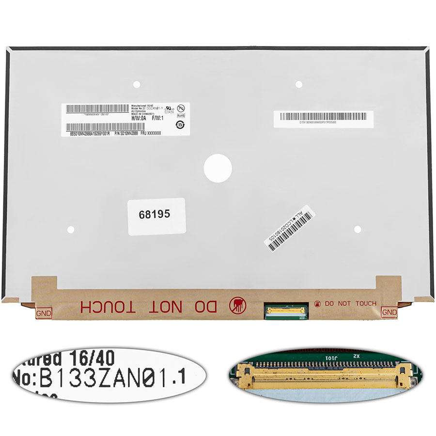 Матриця 13.3 B133ZAN01.1 (3840*2160, 40pin(eDP, IPS), LED, SLIM(без планок та вушок), глянець, роз'єм праворуч знизу) для ноутбука