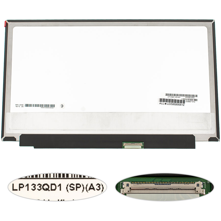 Матриця 13.3 LP133QD1-SPA3 (3200*1800, 40pin(eDP), LED, SLIM(без планок та вушок), глянець, роз'єм праворуч знизу) для ноутбука