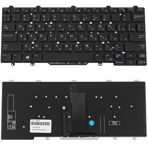 Клавіатура для ноутбука DELL (Latitude: E5450, E7450), rus, black, без фрейма, з підсвічуванням, без джойстика