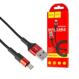 Кабель HOCO X26 XPress USB to Micro 2A, 1m, nylon, aluminum connectors, Black+Red