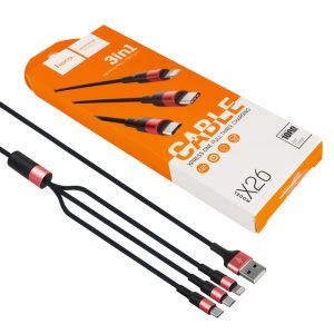 Кабель HOCO X26 XPress USB для MicroUSB, Lightning, Type-C, black/red