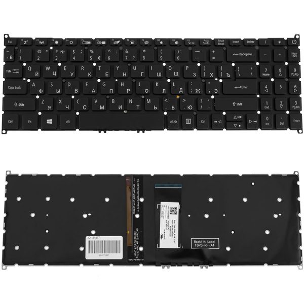 Клавіатура для ноутбука ACER (SW: SF315-51) rus, black, без фрейма, підсвічування клавіш(оригінал)